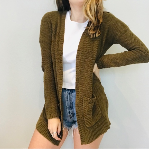 Urban Outfitters Sweaters - UO olive green knit long cardigan